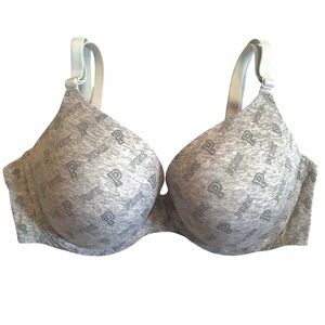 PINK Victoria’s Secret Dark Grey on Gray Pink Logo Padded Push Up Bra Size 36B
